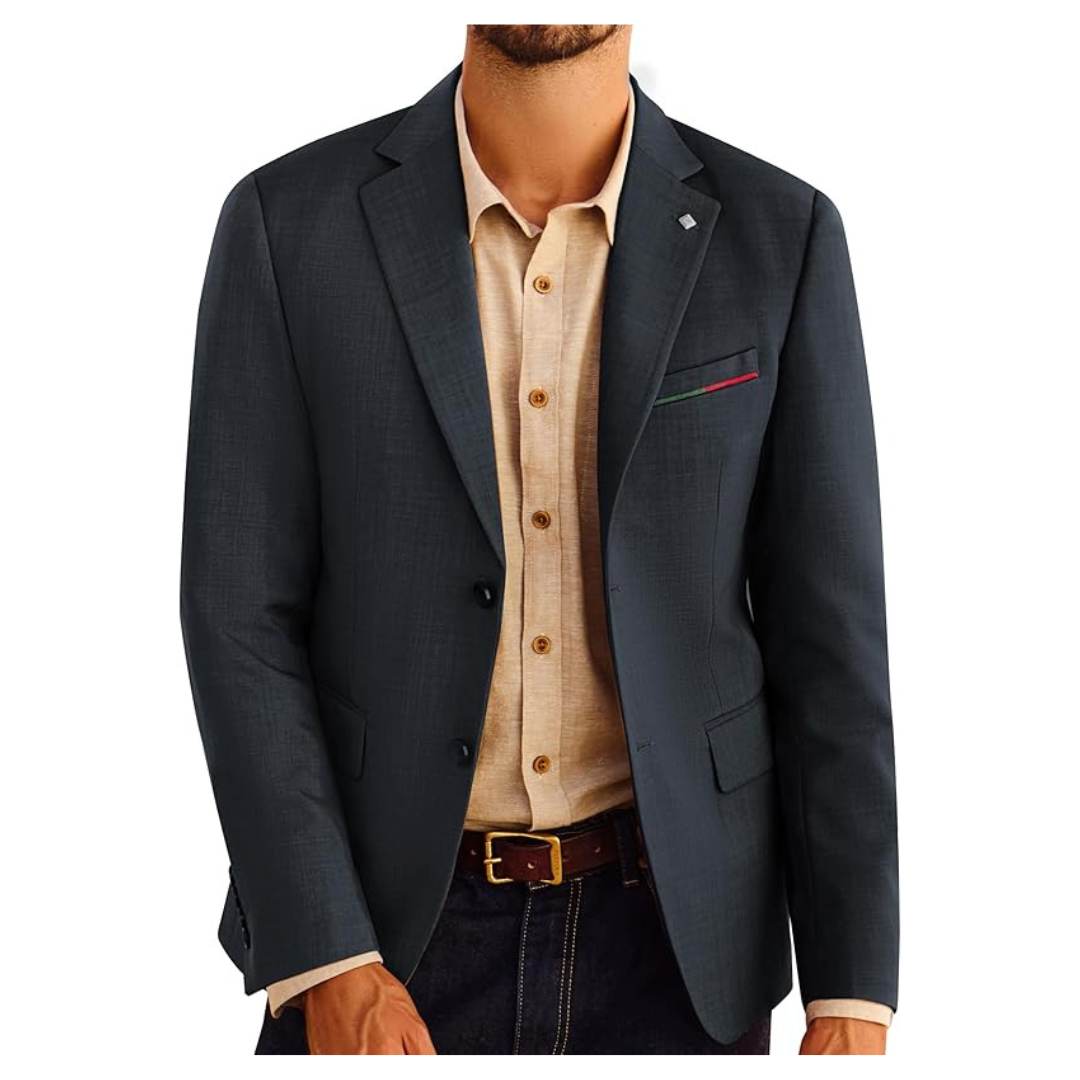 Mens Dark Blue Lapel Casual Blazer