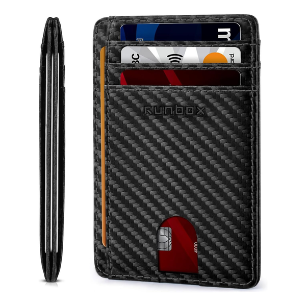Slim Minimalist RFID Blocking Front Pocket Leather Wallet (Carbon Black)