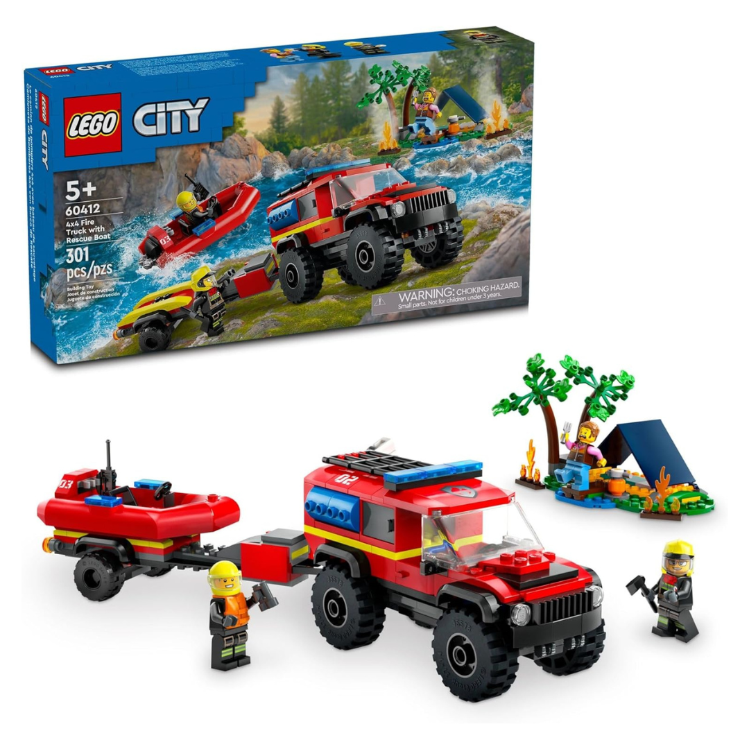 LEGO 60412 City 4x4 Fire Truck With Rescue Boat Toy