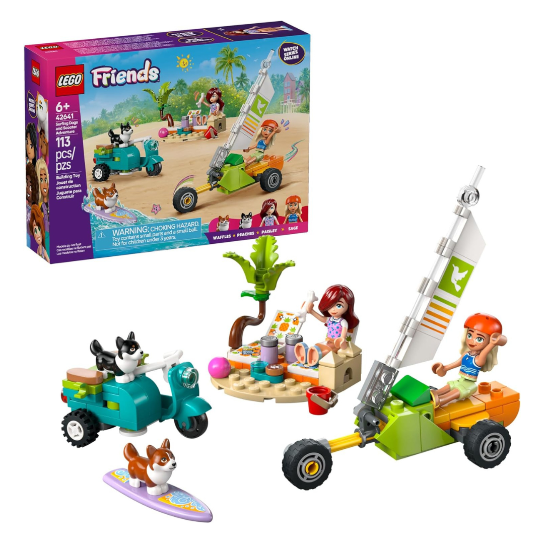 113-Piece LEGO Friends Surfing Dogs and Scooter Adventure (42641)