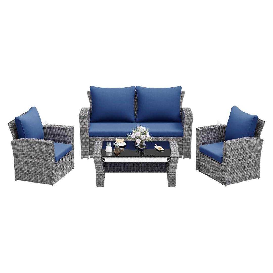 4-Piece Wicker Lane Patio Conversation Furniture Set with Table