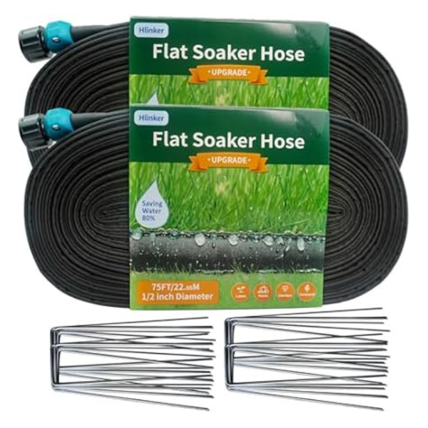 2-Pack 150 ft (75ft x 2) Hlinker 2025 Flat Soaker Hose with Stake