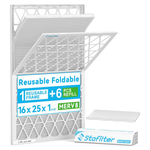 Stafilter Reusable 16x25x1 Air Filter With 1 Foldable Frame + 6 Refills