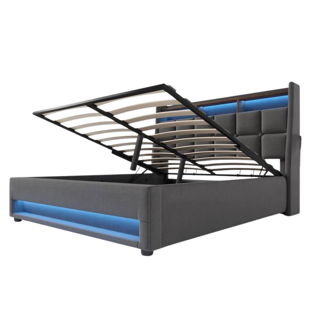 Harper & Bright Designs Queen Hydraulic Storage Platform Bed W/ LED Lights