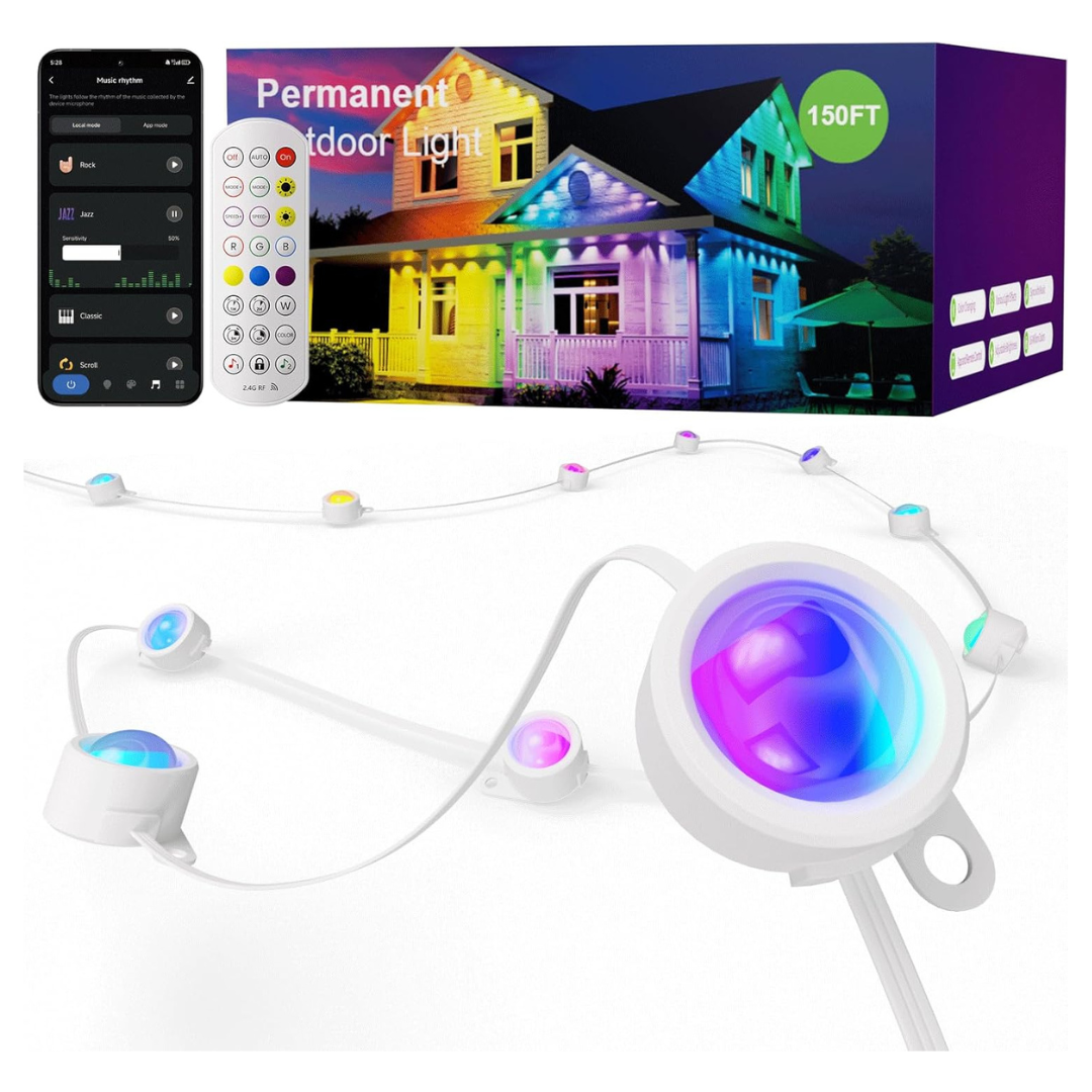 150ft Smart Permanent Outdoor RGB String Lights W/ 75 Scene Modes