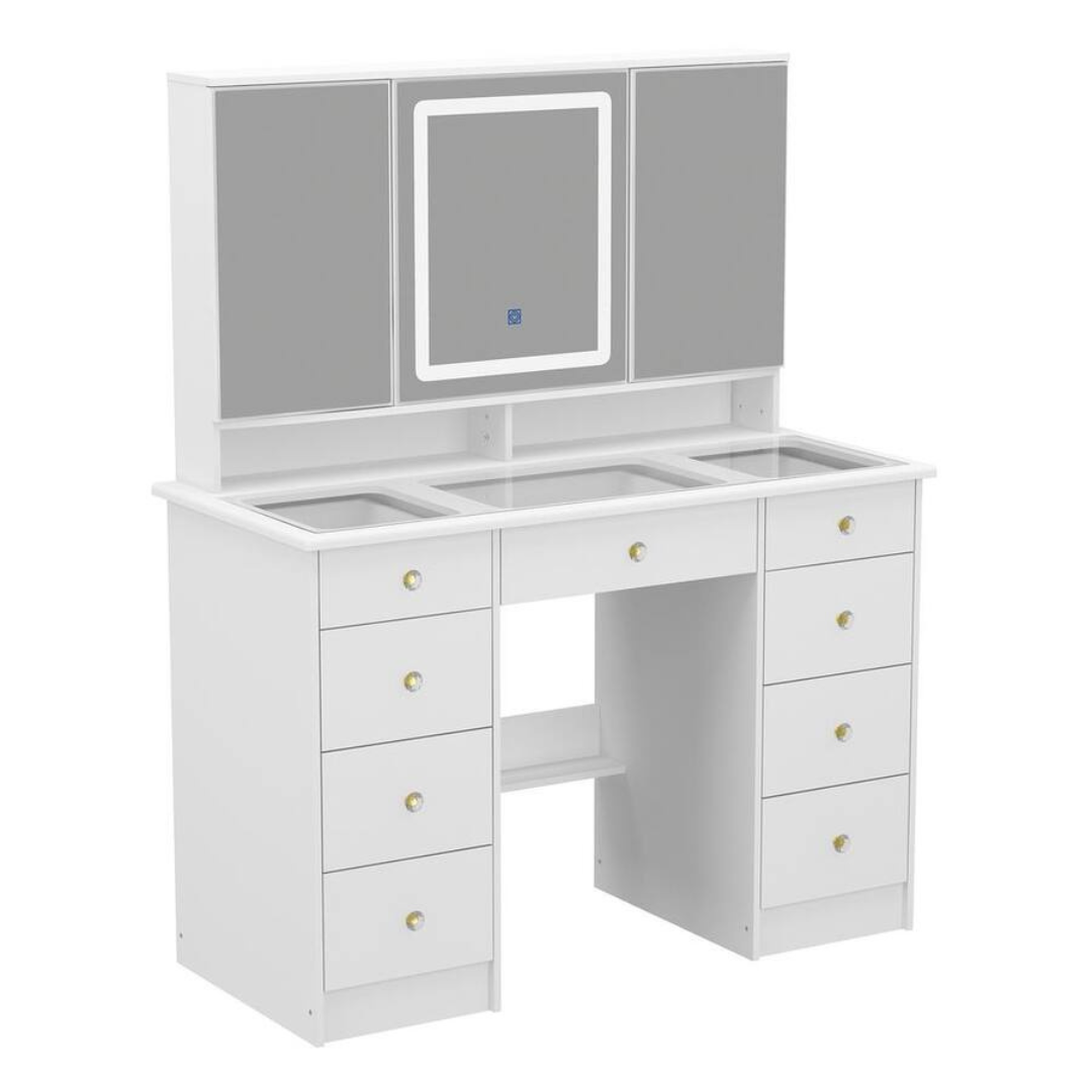 9 Drawers Wood White Makeup Vanity Desk