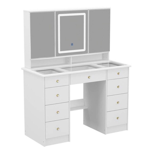 9 Drawers Wood White Makeup Vanity Desk
