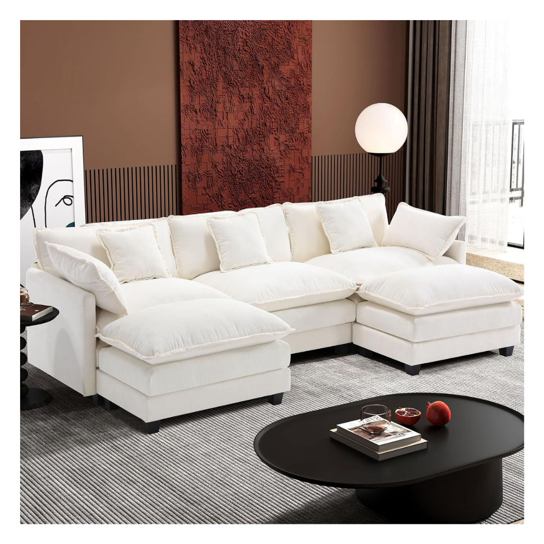 111.4" U Shaped Modern Modular Sectional Sofa With 2 Ottoman