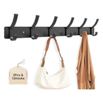 2-Pack Wall Mount Metal Coat Rack With 6 Dual Hooks