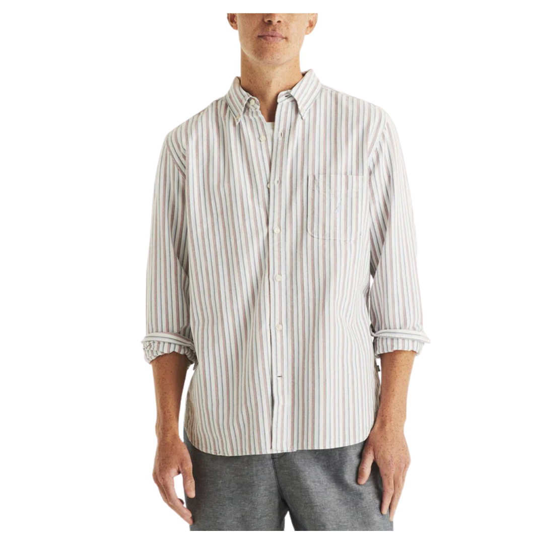 Nautica Men's Striped Oxford Shirt (Bright White)