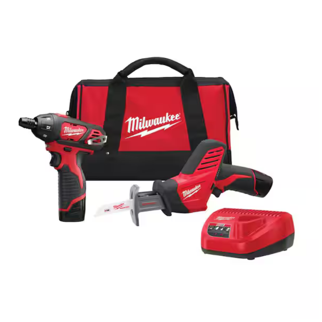 Milwaukee M12 12V Cordless Screwdriver/HACKZALL Combo Kit W/ 2 Batteries
