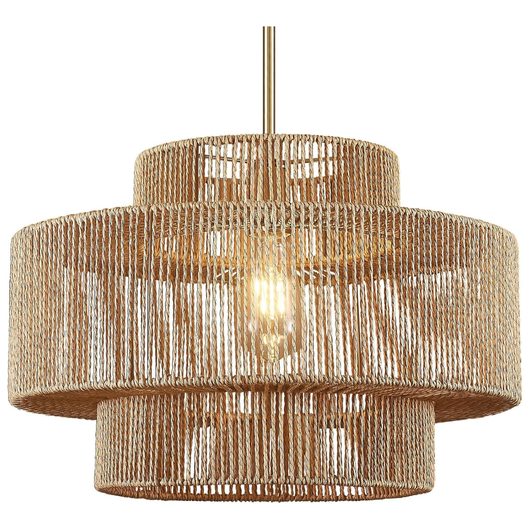 Penaciny 17.7" Boho Rattan Chandelier Light Fixture