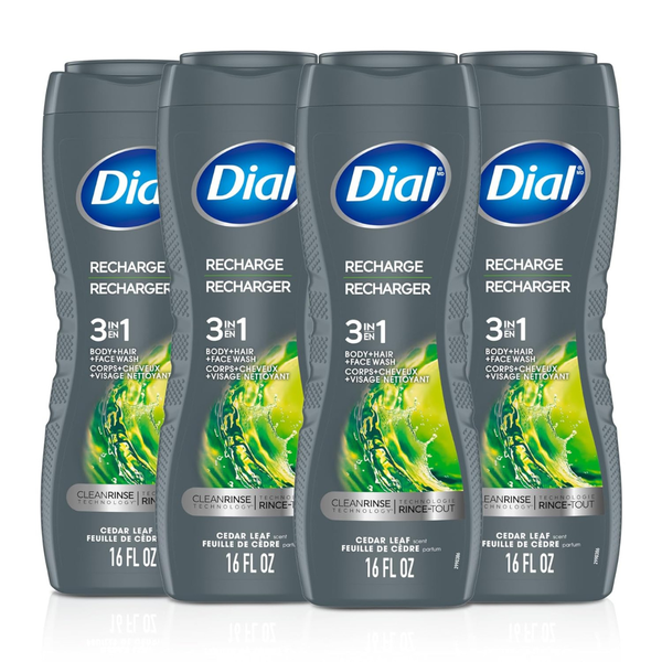 4-Pack 16-Oz Dial Men's 3-in-1 Body, Hair And Face Wash (Cedar Leaf Scent)