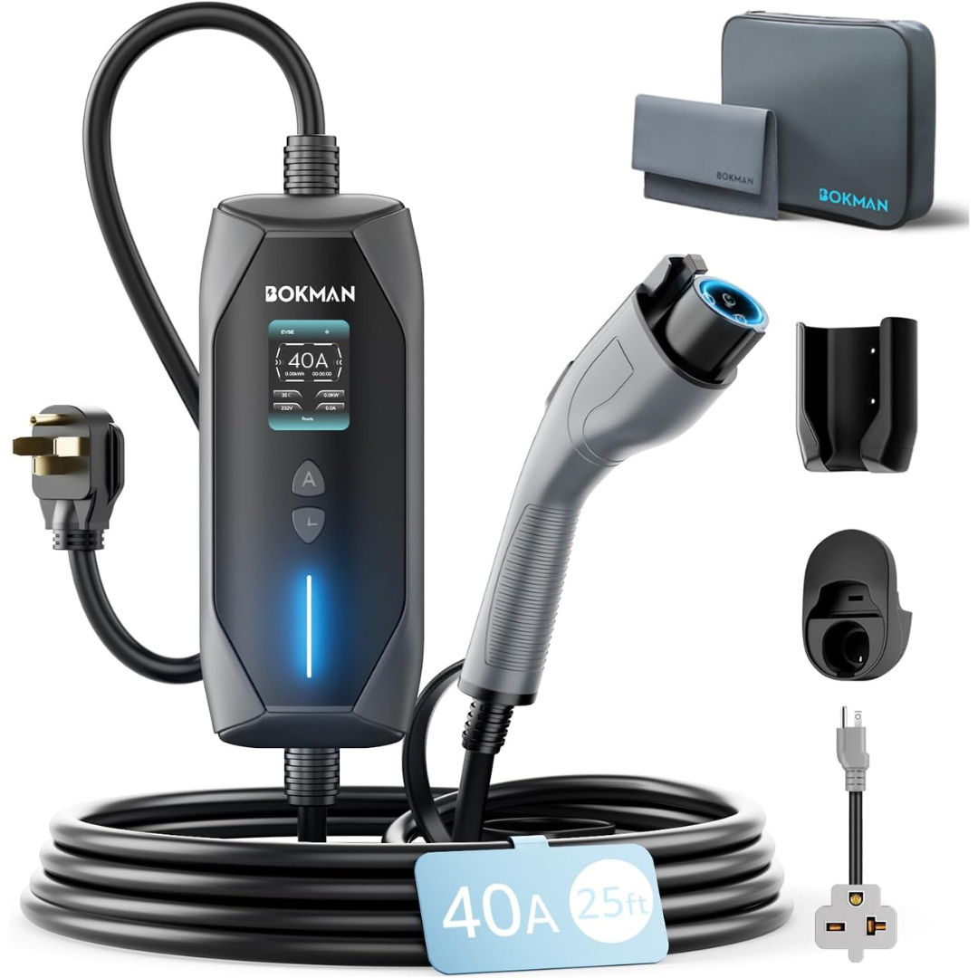 Bokman Portable Level 2 EV Charger with 25ft Cable