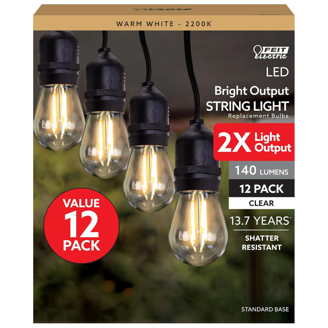 12-Pack S14 LED 2200K Warm White Filament Light Bulbs