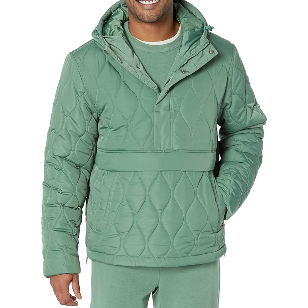 Amazon Essentials Men's Anorak Hooded Quarter-Zip Puffer Coat