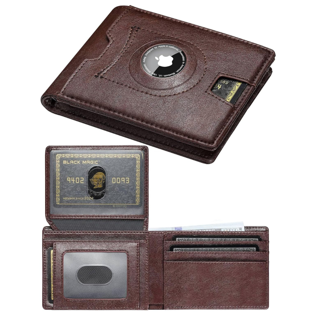Minimalist 2 ID Window RFID Leather Wallets with Airtag Holder