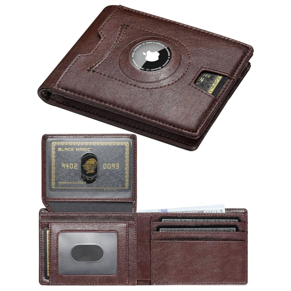 Minimalist 2 ID Window RFID Leather Wallets with Airtag Holder