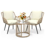 3-Piece Steel Outdoor Bistro Sets with Metal Chairs and Glass Top Table