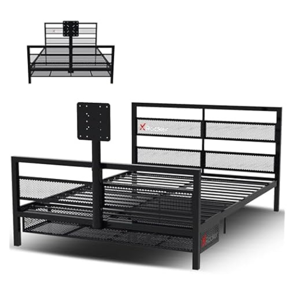 Basecamp Full Size Metal Mesh Frame Bed with Rotating TV Mount