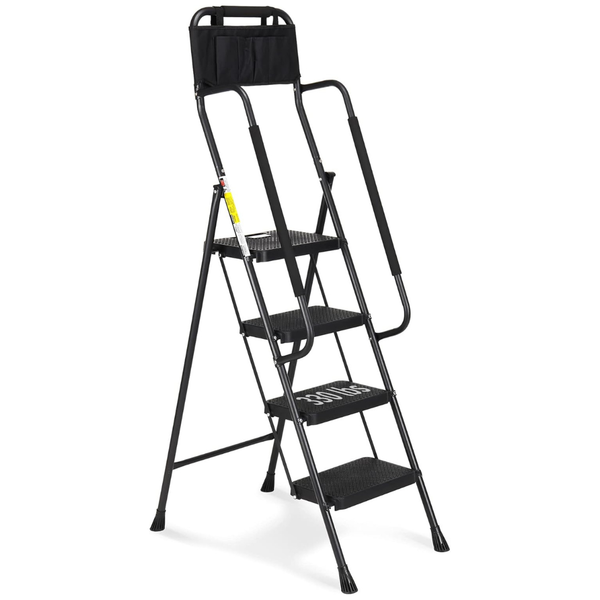 HBTower 4-Step Ladder With Handrails, Attachable Tool Bag & Pedal