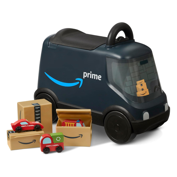 Radio Flyer Amazon Delivery Van Ride On Toy With 3 Boxed Wood Toys