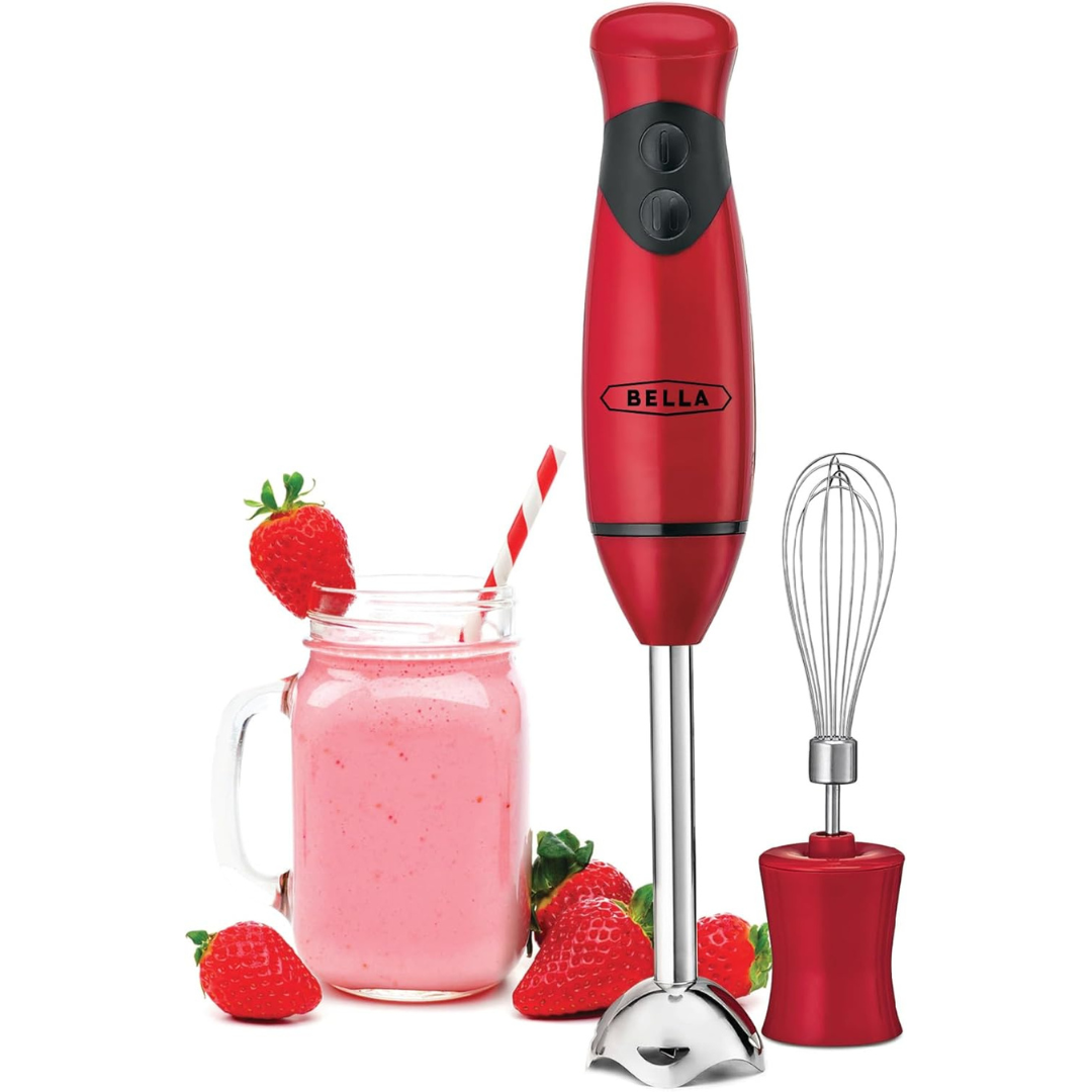 Bella 2-Speed Hand Immersion Blender with Whisk Attachment (Steel/Red)