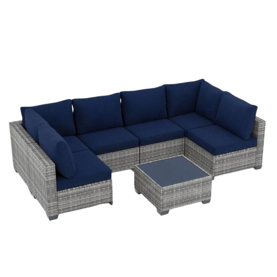 7-Piece Juskys Gukoo Wicker Metal Frame Sofa Seating Group