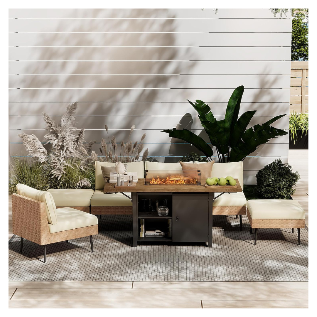 7-Piece Patio Furniture Set With 55" 50000 BTU Propane Fire Pit