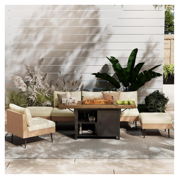 7-Piece Patio Furniture Set With 55" 50000 BTU Propane Fire Pit