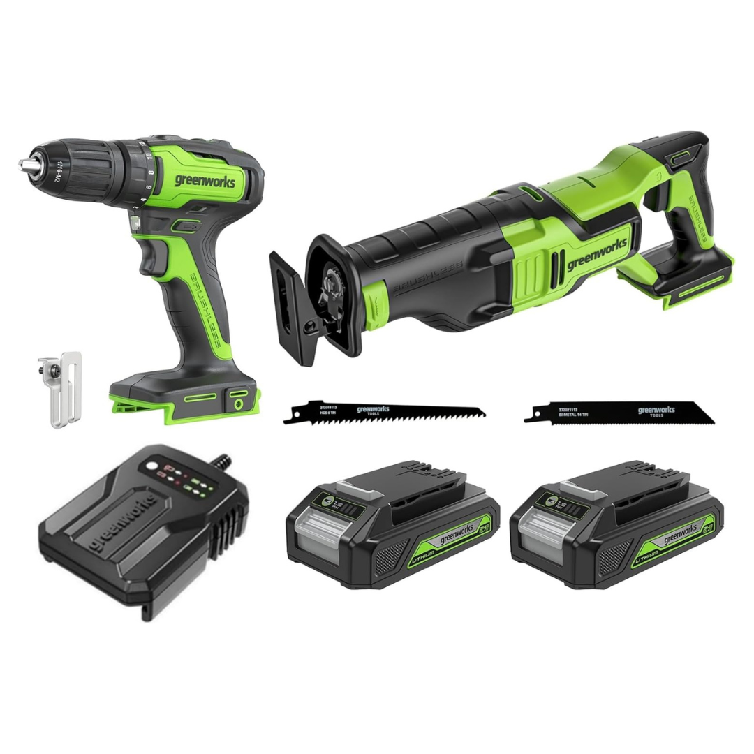 Greenworks 24V Brushless 2-Pieces Cordless Power Tool Combo Kit