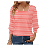 Women's 3/4 Sleeve Square Neck Smocked Cuffs Tops (Various Colors)