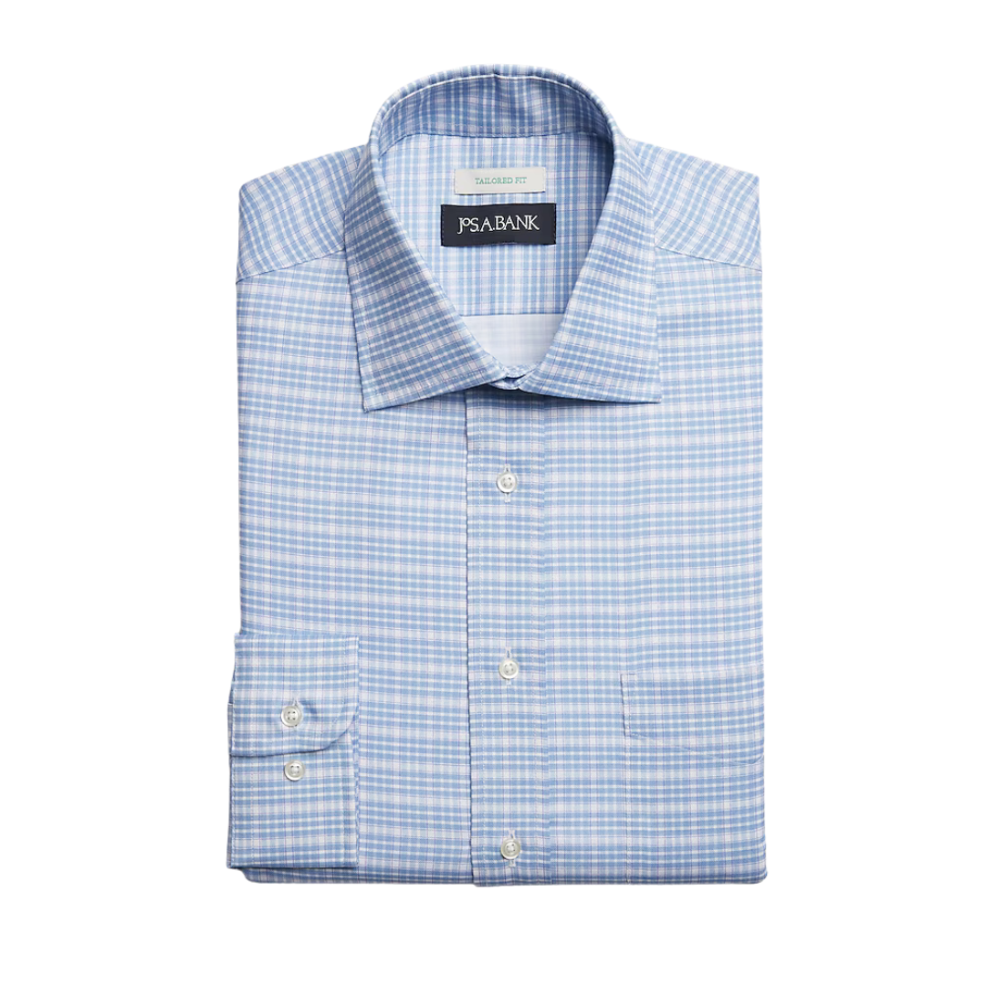 Jos. A. Bank Tailored Fit Spread Collar Large Plaid Print Dress Shirt