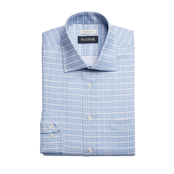 Jos. A. Bank Tailored Fit Spread Collar Large Plaid Print Dress Shirt