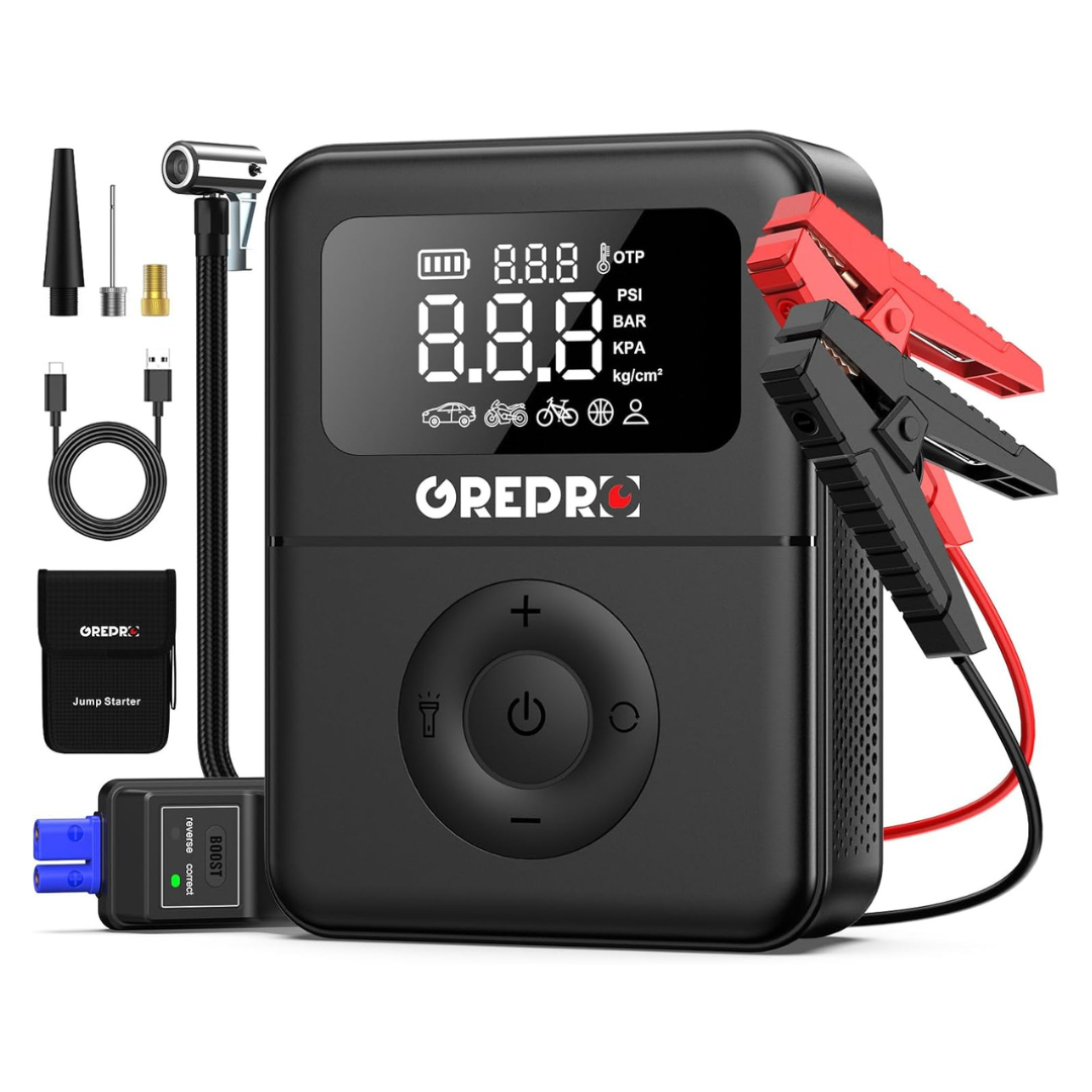 Portable 5000A Battery Jumper Starter With Air Compressor