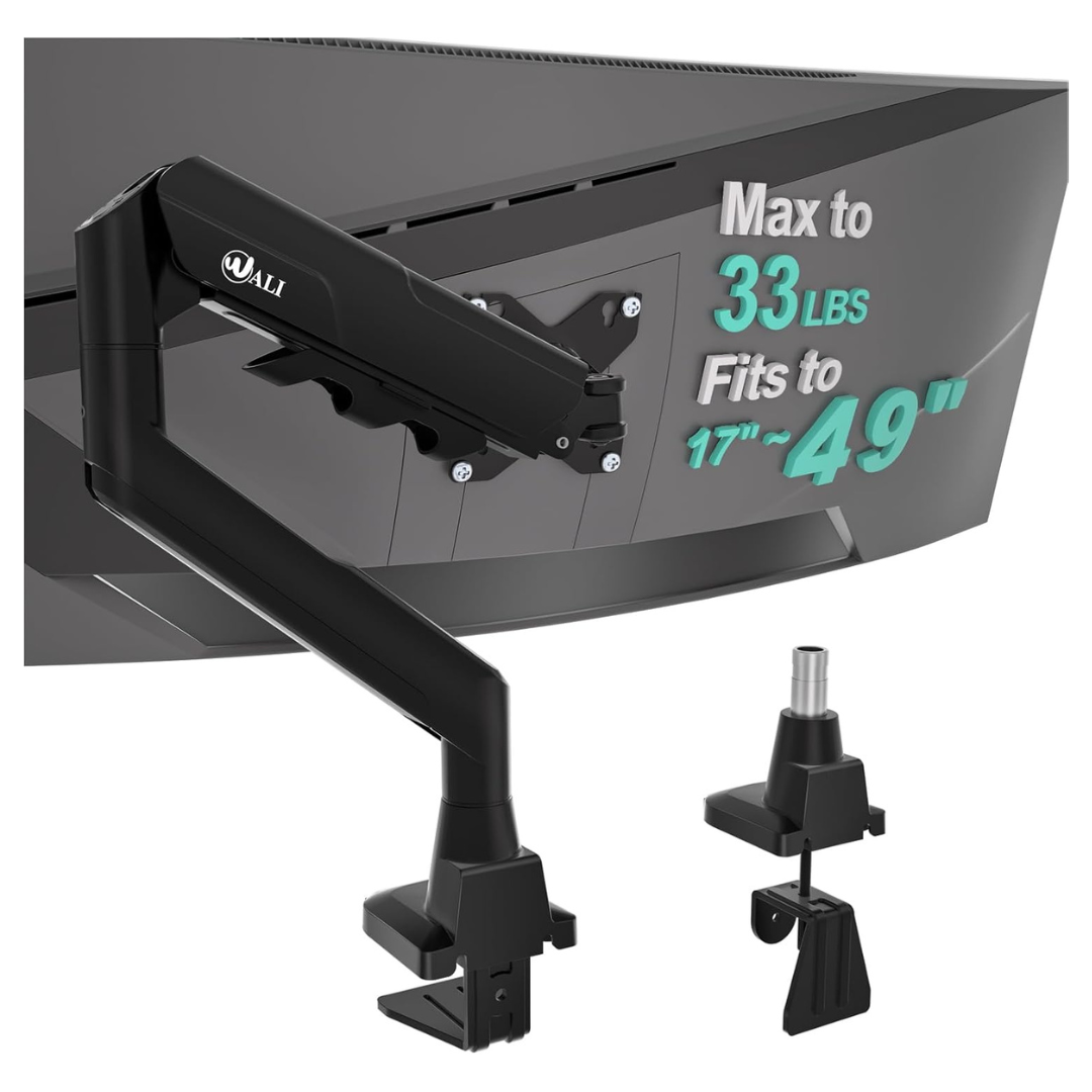 WALI VESA Single Monitor Arm With Desk Mount (Up To 49" And 33lbs)