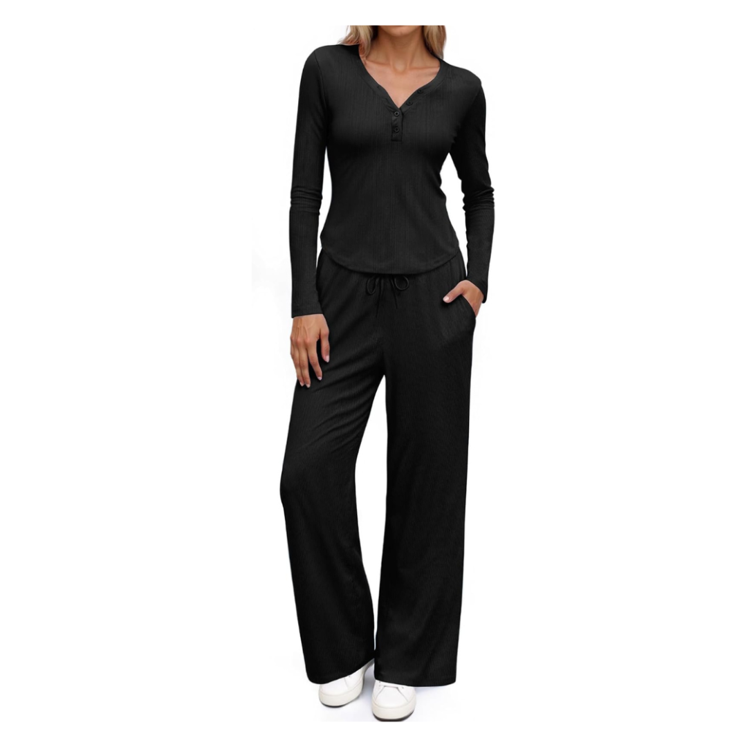 Women's Long Sleeve Top & Wide Leg Pant 2-Piece Lounge Sets (Various)