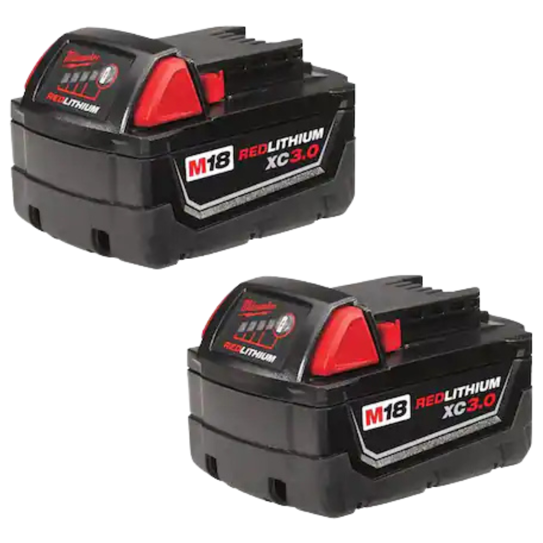 2-Pack Milwaukee M18 REDLITHIUM XC 18V 3Ah Lithium Ion Batteries