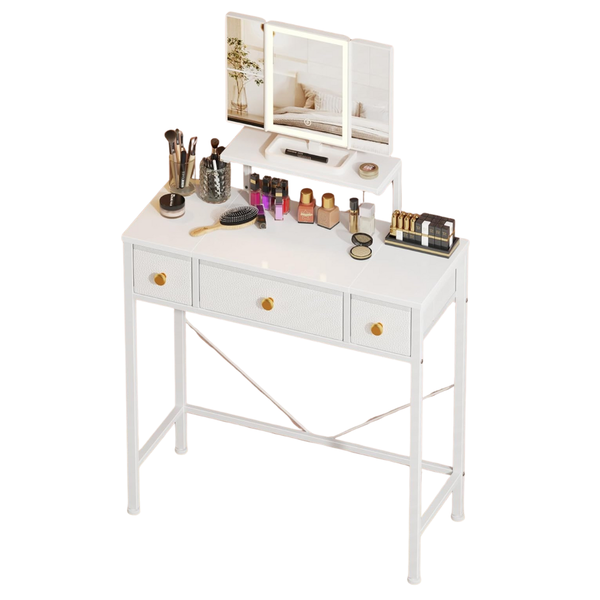 Small Makeup Vanity Desk With 3 Fabric Drawers