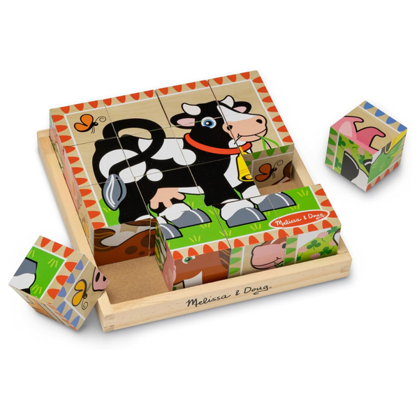 16-Pieces Melissa & Doug 6-In-1 Farm Animal Wooden Cube Puzzle