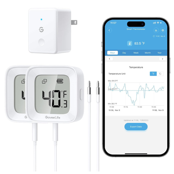 GoveeLife WiFi Refrigerator Smart Thermometer w/ Alarm (1 Gateway + 2 Sensors)