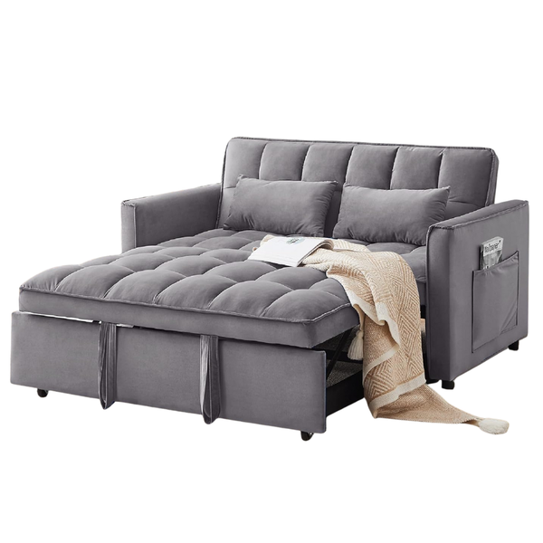 55" Convertible Pull Out Velvet Fabric Loveseat Sleeper Sofa Bed