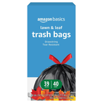 40-Count 39-Gal Amazon Basics Lawn & Leaf Drawstring Trash Bags