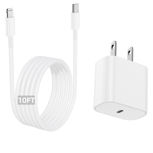 20W USB-C Wall Charger Adapter With 10-Ft USB-C To Lightning Cable