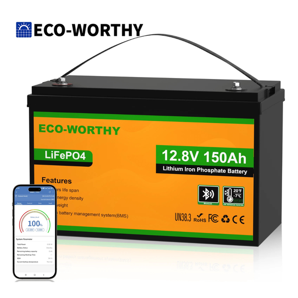 ECO-WORTHY 1920Wh 12V 150Ah LiFePO4 Lithium Battery Bluetooth Monitoring For RV