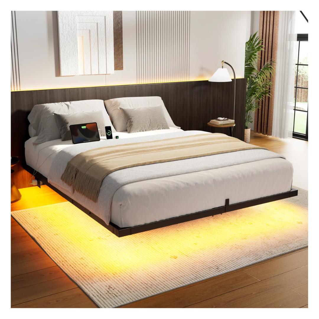 Zoller Queen Size Floating Bed Frame With LED & Charging Station