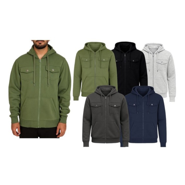 2-Pack Men's Fleece Full Zip Hoodies With Chest Pockets