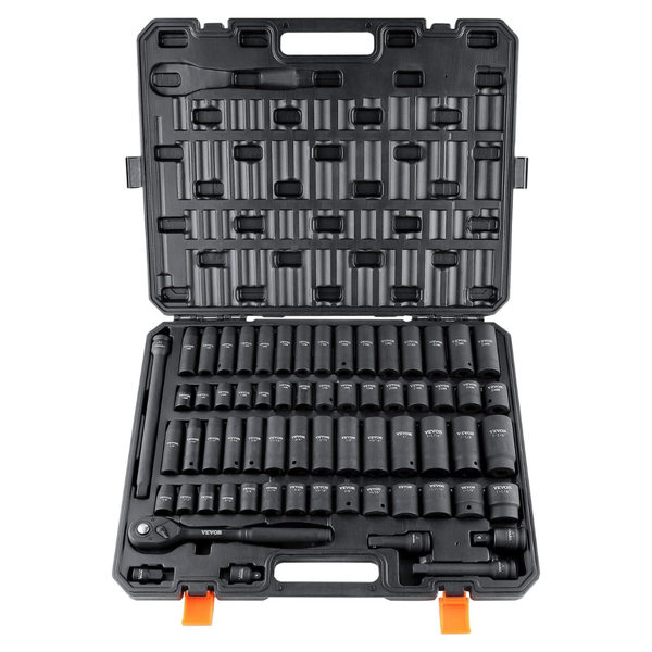 65-Piece Vevor 1/2" Drive Impact Socket Set (SAE & Metric)