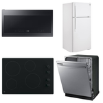 GE 16.6 cu. ft. Refrigerator + Samsung 24" Dishwasher + GE 30" 4-Burner Cooktop + Samsung 2.1 cu. ft. 1000W Microwave