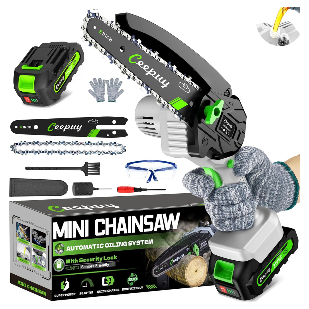 CEEPUY 6" Portable Rechargeable Handheld Mini Electric Cordless Chainsaw